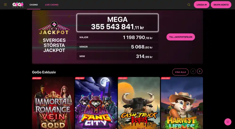 GoGoCasinos officiella casinowebbplats