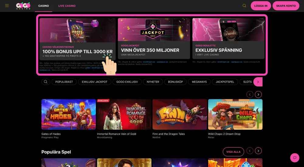 Bonusar för registrering på GoGoCasino