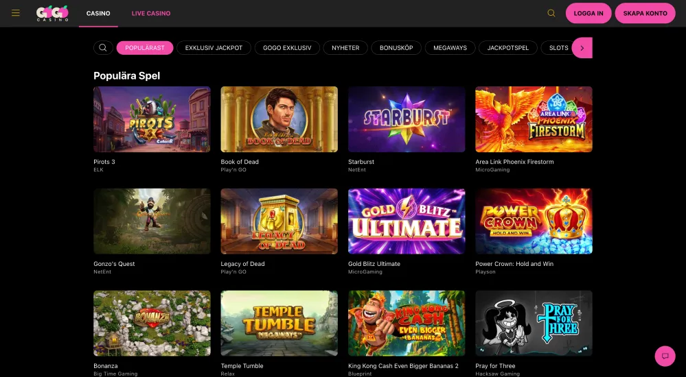 De bästa slotspelen på GoGoCasino