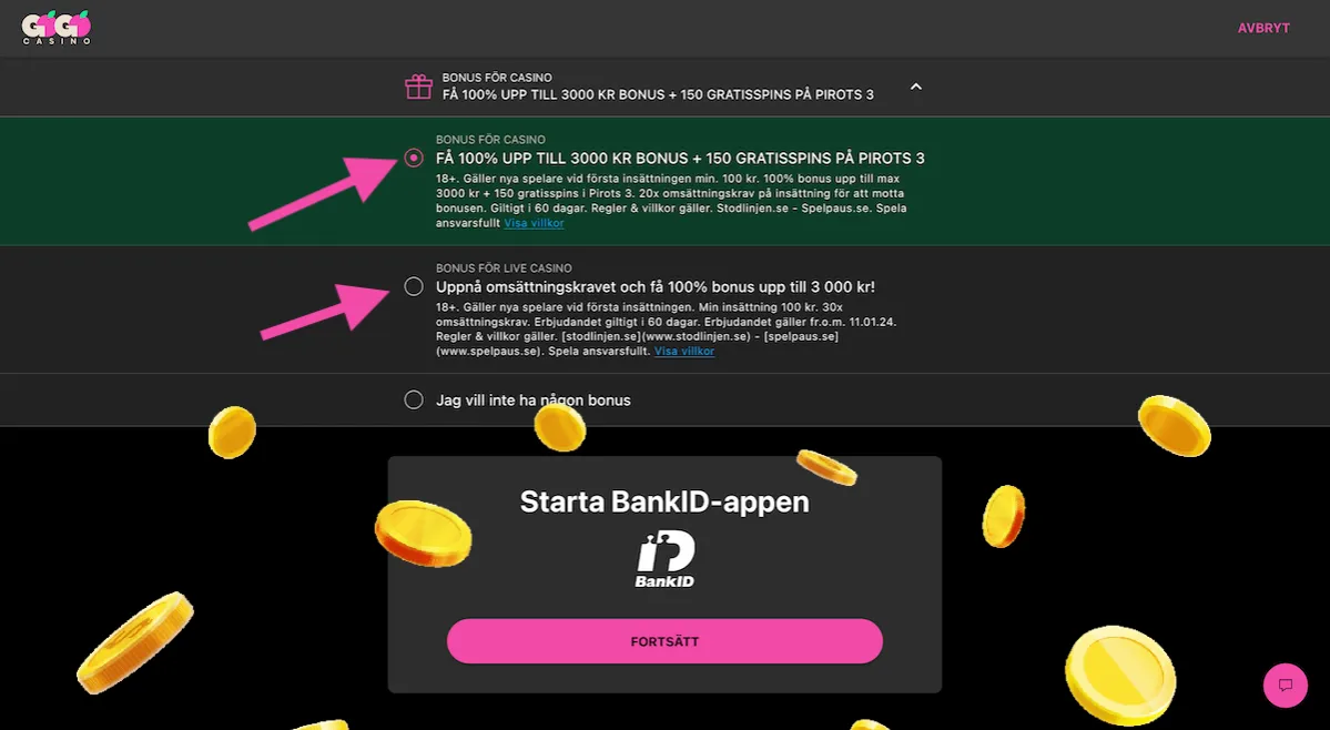 Bonusar för registrering på GoGoCasino