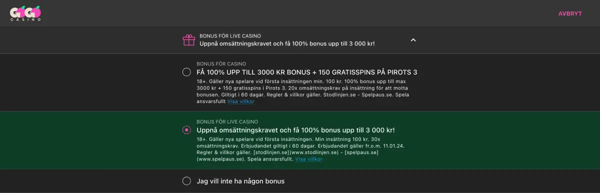 Välkomstbonusar GoGoCasino
